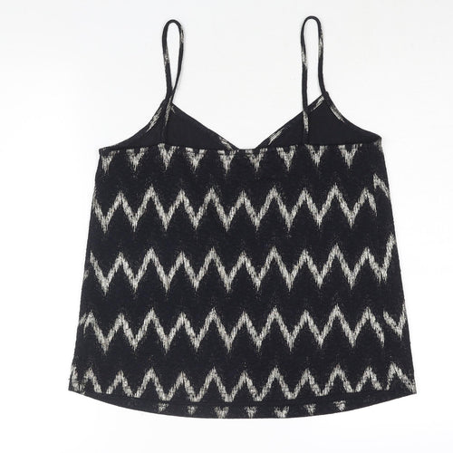 Topshop Womens Black Geometric Polyester Basic Tank Size 10 V-Neck