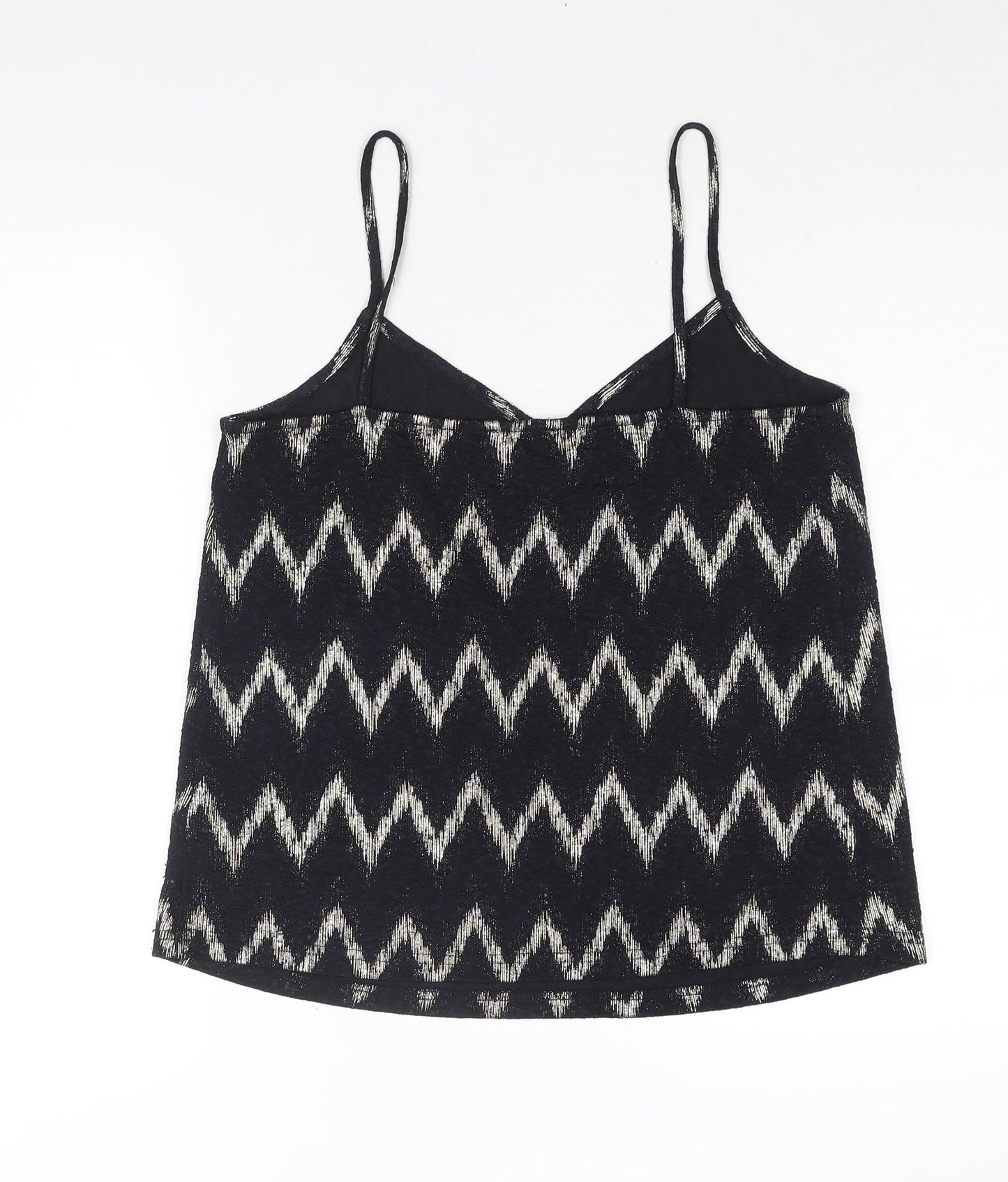 Topshop Womens Black Geometric Polyester Basic Tank Size 10 V-Neck