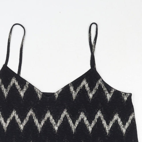 Topshop Womens Black Geometric Polyester Basic Tank Size 10 V-Neck