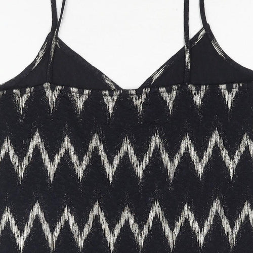 Topshop Womens Black Geometric Polyester Basic Tank Size 10 V-Neck