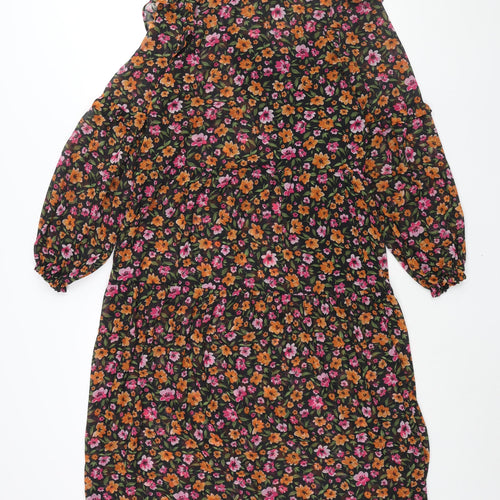 Divided by H&M Womens Multicoloured Floral Polyester Shift Size S Round Neck Button - Frill