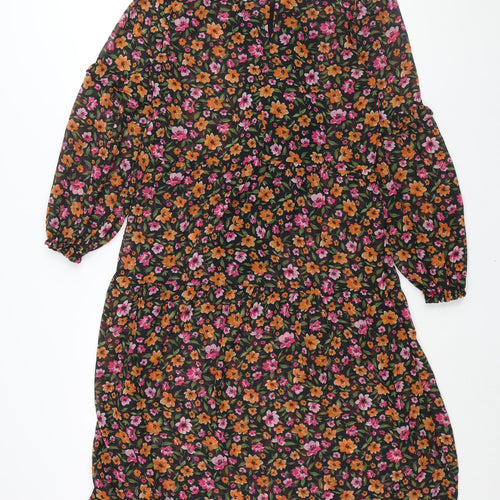 Divided by H&M Womens Multicoloured Floral Polyester Shift Size S Round Neck Button - Frill