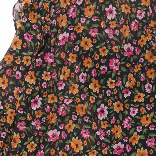Divided by H&M Womens Multicoloured Floral Polyester Shift Size S Round Neck Button - Frill