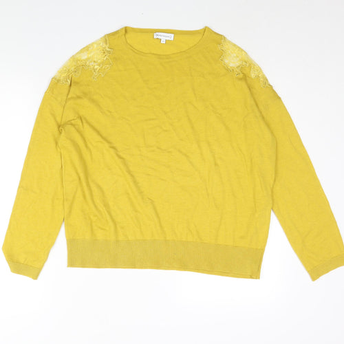 Warehouse Womens Yellow Round Neck Polyester Pullover Jumper Size 10 - Lace Detail