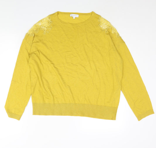 Warehouse Womens Yellow Round Neck Polyester Pullover Jumper Size 10 - Lace Detail