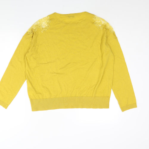 Warehouse Womens Yellow Round Neck Polyester Pullover Jumper Size 10 - Lace Detail