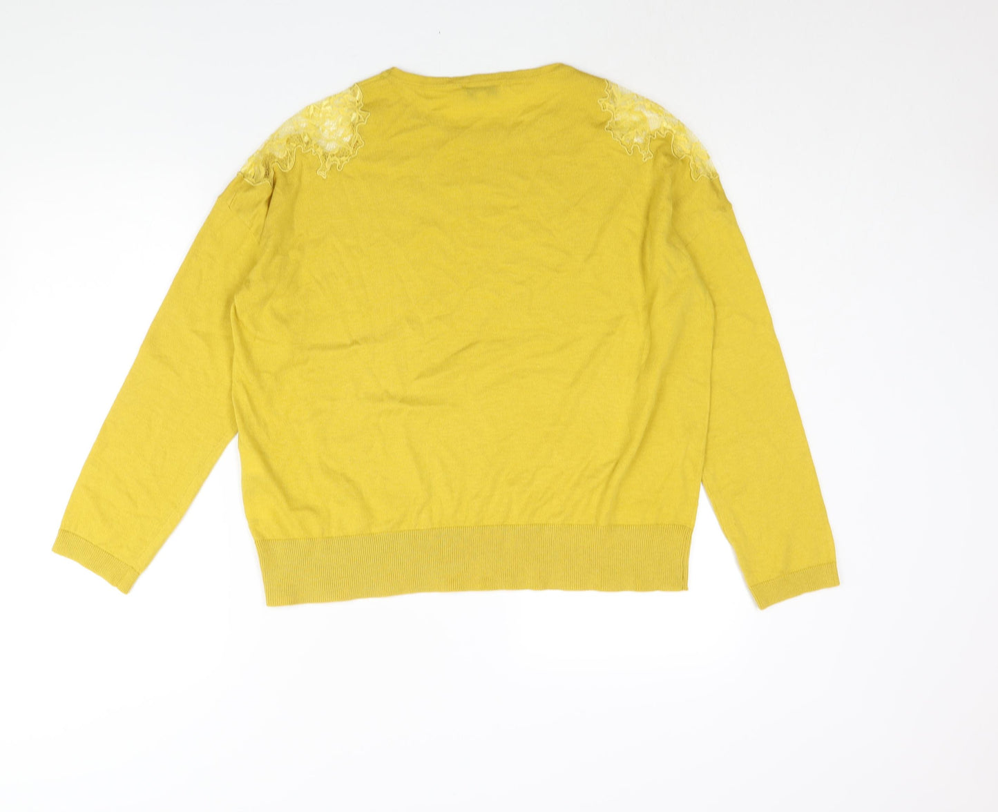 Warehouse Womens Yellow Round Neck Polyester Pullover Jumper Size 10 - Lace Detail