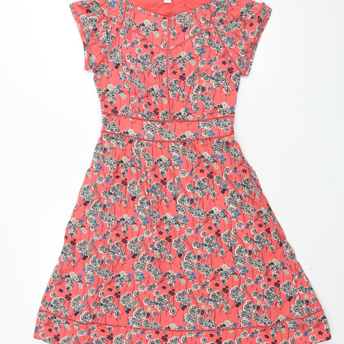 Monsoon Womens Pink Floral Viscose A-Line Size 10 Round Neck Zip