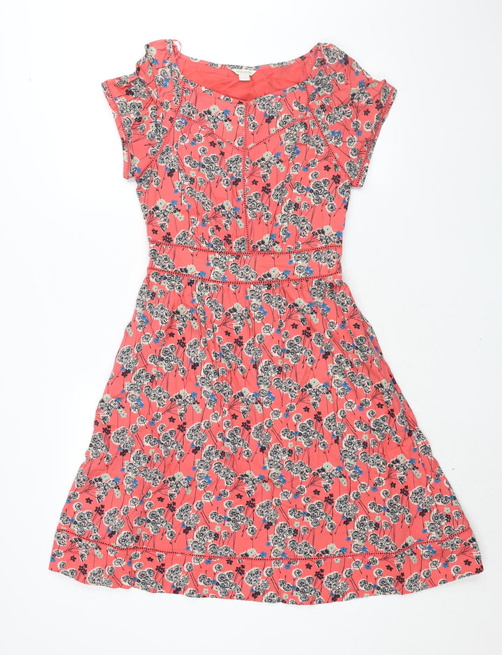 Monsoon Womens Pink Floral Viscose A-Line Size 10 Round Neck Zip