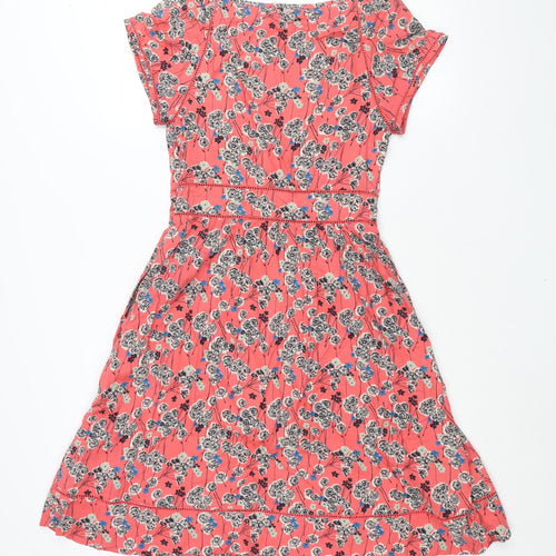 Monsoon Womens Pink Floral Viscose A-Line Size 10 Round Neck Zip
