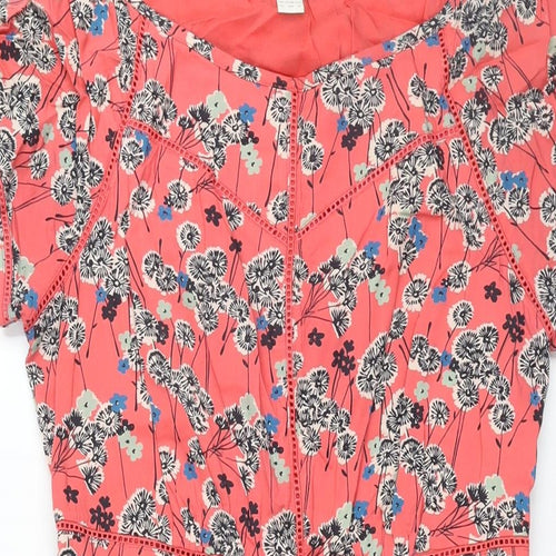 Monsoon Womens Pink Floral Viscose A-Line Size 10 Round Neck Zip