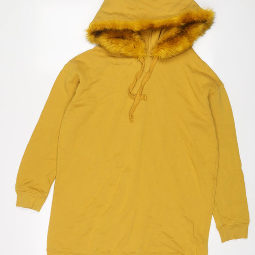 River Island Womens Yellow Cotton Pullover Hoodie Size 8 Pullover
