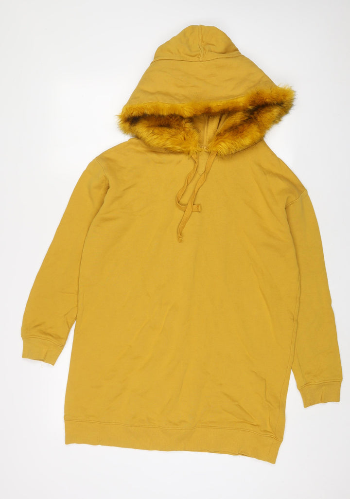 River Island Womens Yellow Cotton Pullover Hoodie Size 8 Pullover