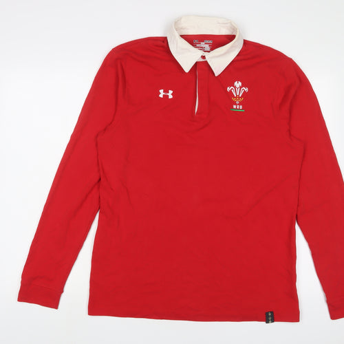 Under armour Mens Red Cotton Polo Size M Collared Button - WRU