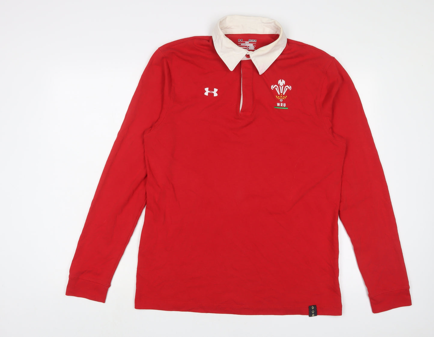 Under armour Mens Red Cotton Polo Size M Collared Button - WRU