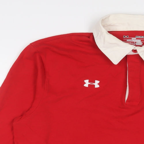 Under armour Mens Red Cotton Polo Size M Collared Button - WRU