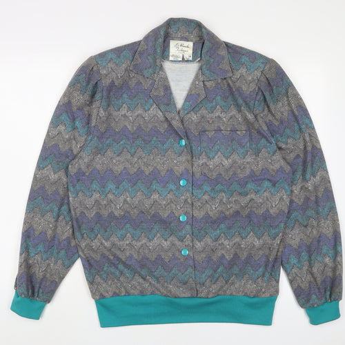 Le Ronde Fashions Womens Multicoloured V-Neck Geometric Acrylic Cardigan Jumper Size 18