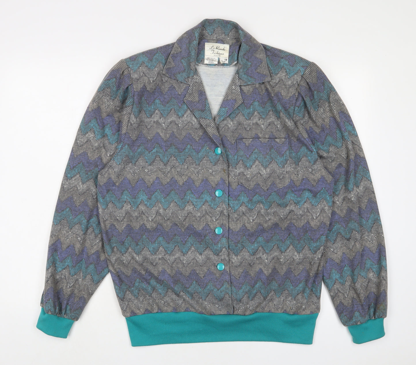 Le Ronde Fashions Womens Multicoloured V-Neck Geometric Acrylic Cardigan Jumper Size 18