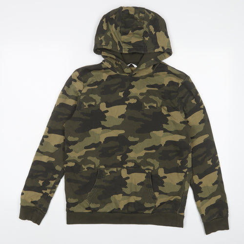 Marks and Spencer Boys Green Camouflage Cotton Pullover Hoodie Size 13-14 Years Pullover