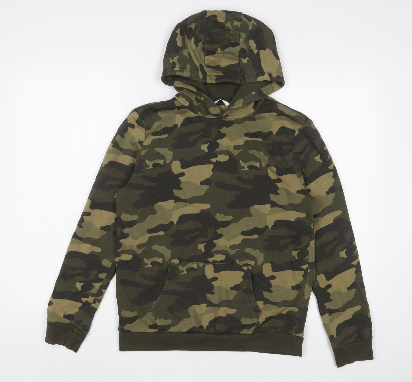 Marks and Spencer Boys Green Camouflage Cotton Pullover Hoodie Size 13-14 Years Pullover