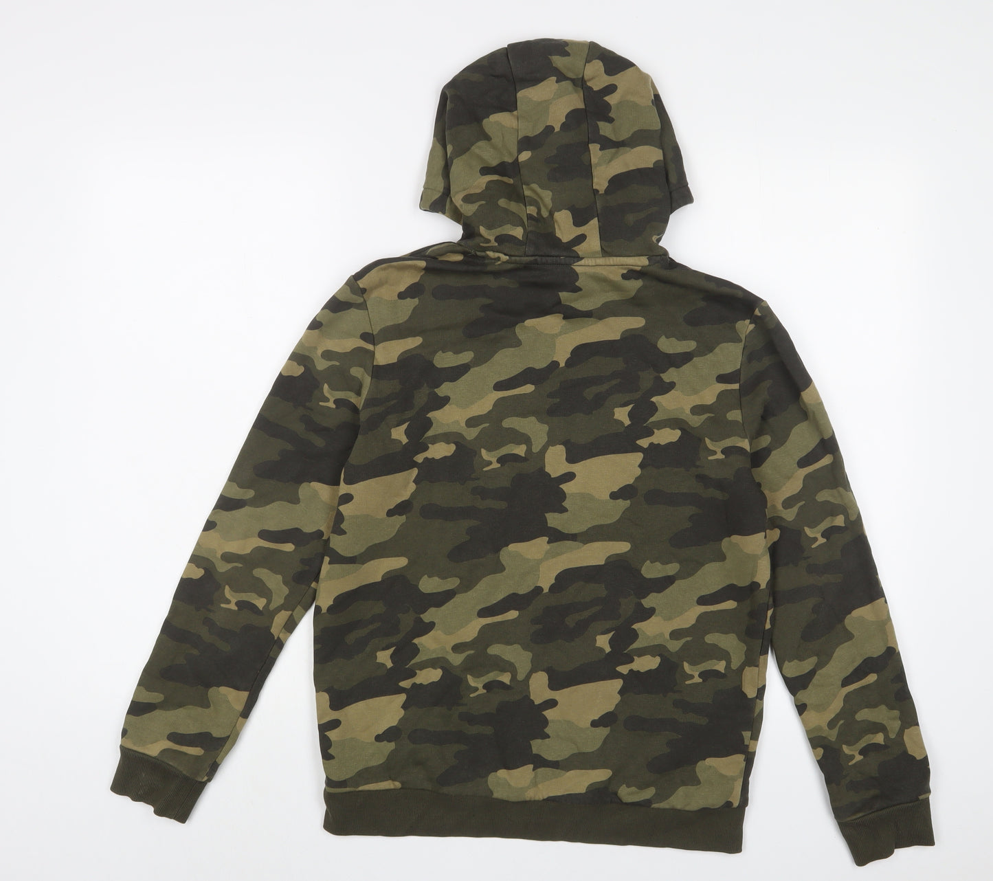 Marks and Spencer Boys Green Camouflage Cotton Pullover Hoodie Size 13-14 Years Pullover