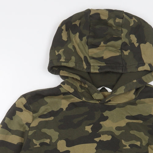 Marks and Spencer Boys Green Camouflage Cotton Pullover Hoodie Size 13-14 Years Pullover