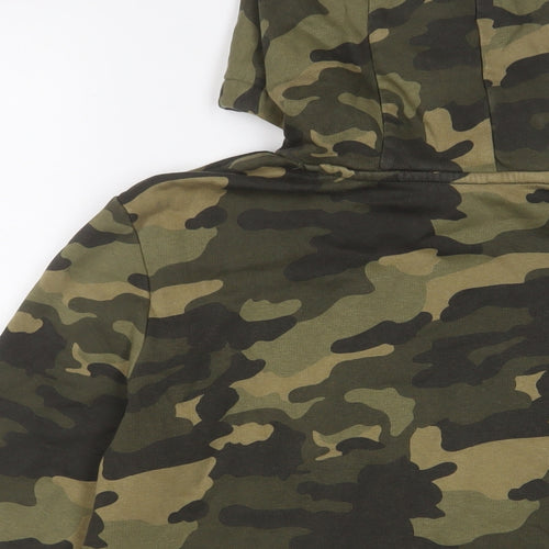 Marks and Spencer Boys Green Camouflage Cotton Pullover Hoodie Size 13-14 Years Pullover