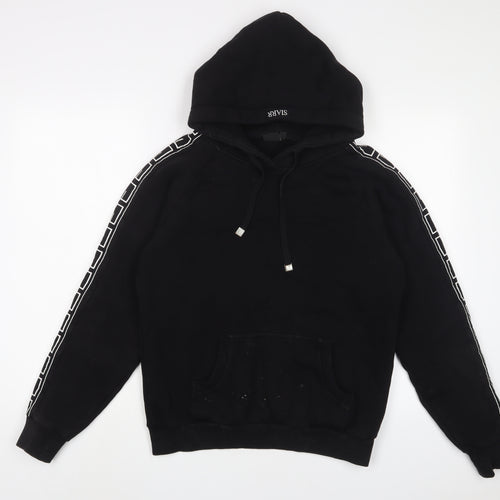 Siarr Mens Black Cotton Pullover Hoodie Size S