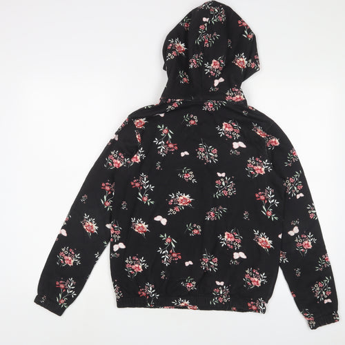 H&M Girls Black Floral Cotton Pullover Hoodie Size 10-11 Years Pullover - 10-12 Years