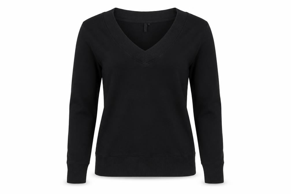 Front view of Topshop women’s black cotton pullover sweatshirt, size UK 14, pullover