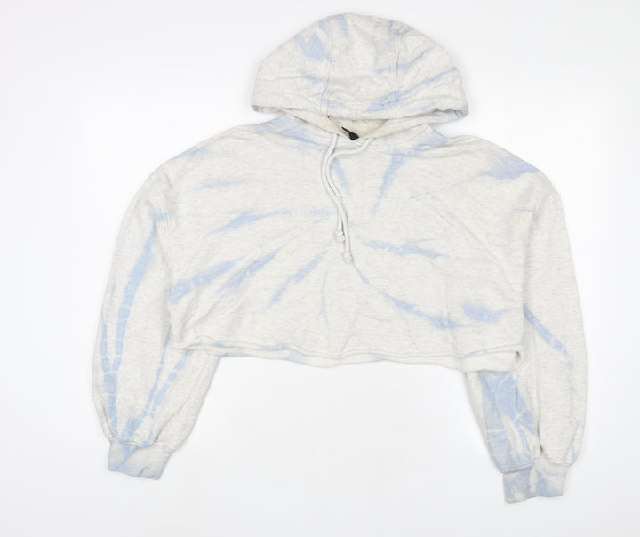 H&M Womens Blue Geometric Cotton Pullover Hoodie Size M Pullover