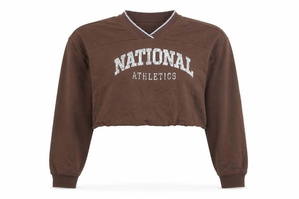 Front view of H&M women’s brown cotton pullover sweatshirt, size M, pullover