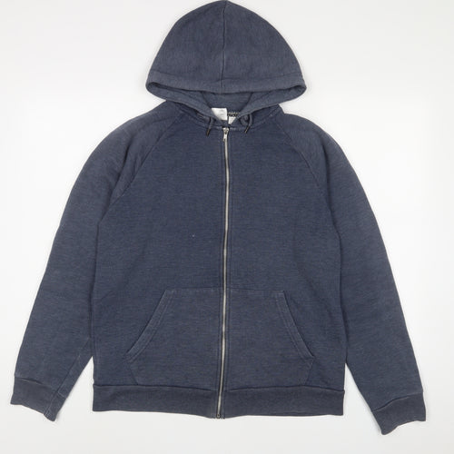 Topman Mens Blue Cotton Full Zip Hoodie Size L