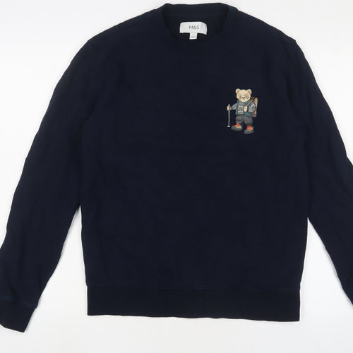Marks and Spencer Mens Blue Cotton Pullover Sweatshirt Size S