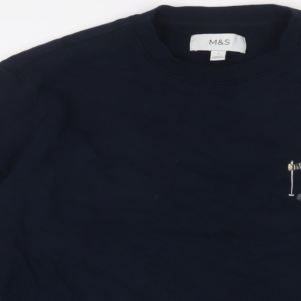 Marks and Spencer Mens Blue Cotton Pullover Sweatshirt Size S