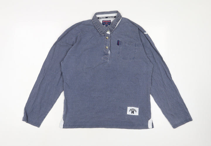 Edwards Heavies Womens Blue Cotton Basic Polo Size 12 Collared - Embroidered