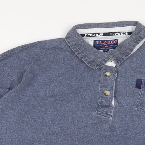 Edwards Heavies Womens Blue Cotton Basic Polo Size 12 Collared - Embroidered