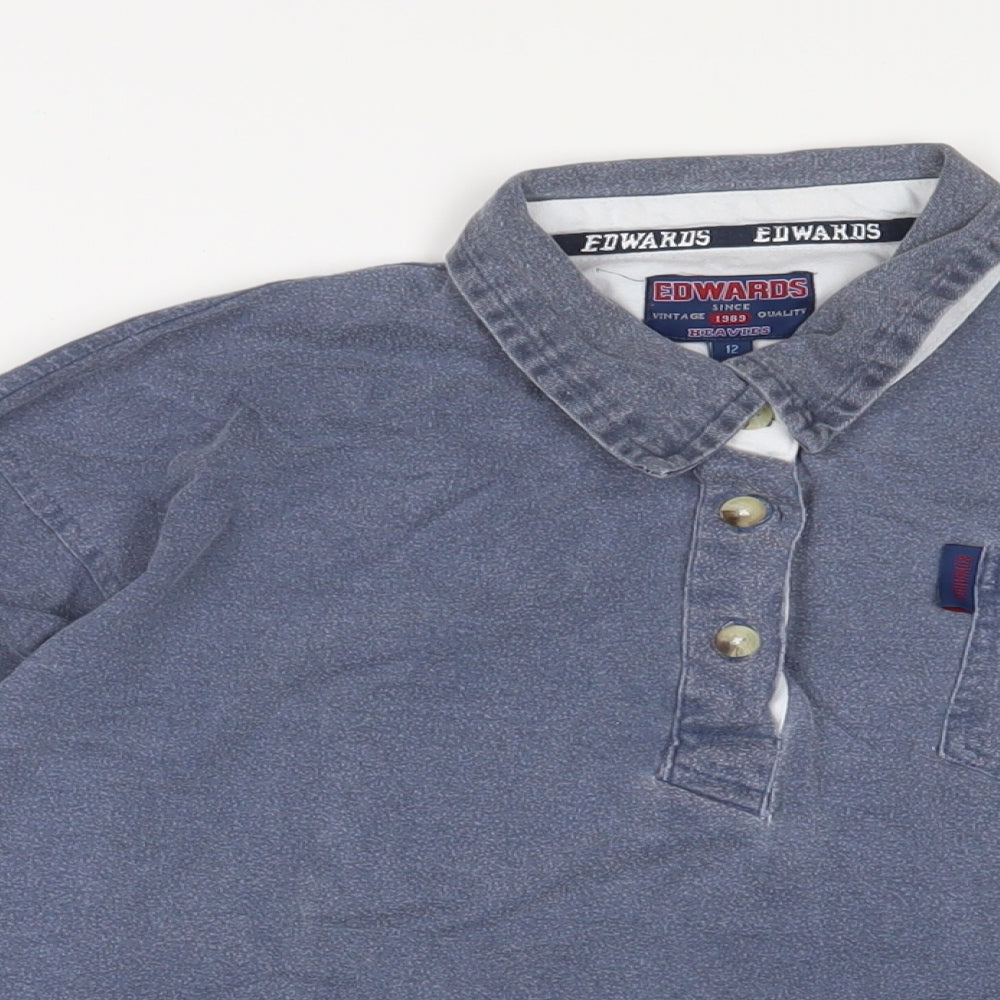 Edwards Heavies Womens Blue Cotton Basic Polo Size 12 Collared - Embroidered