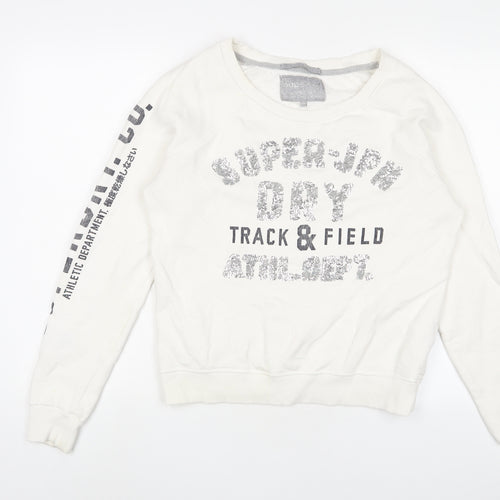 Superdry Womens White Cotton Pullover Sweatshirt Size M Pullover - Sequins