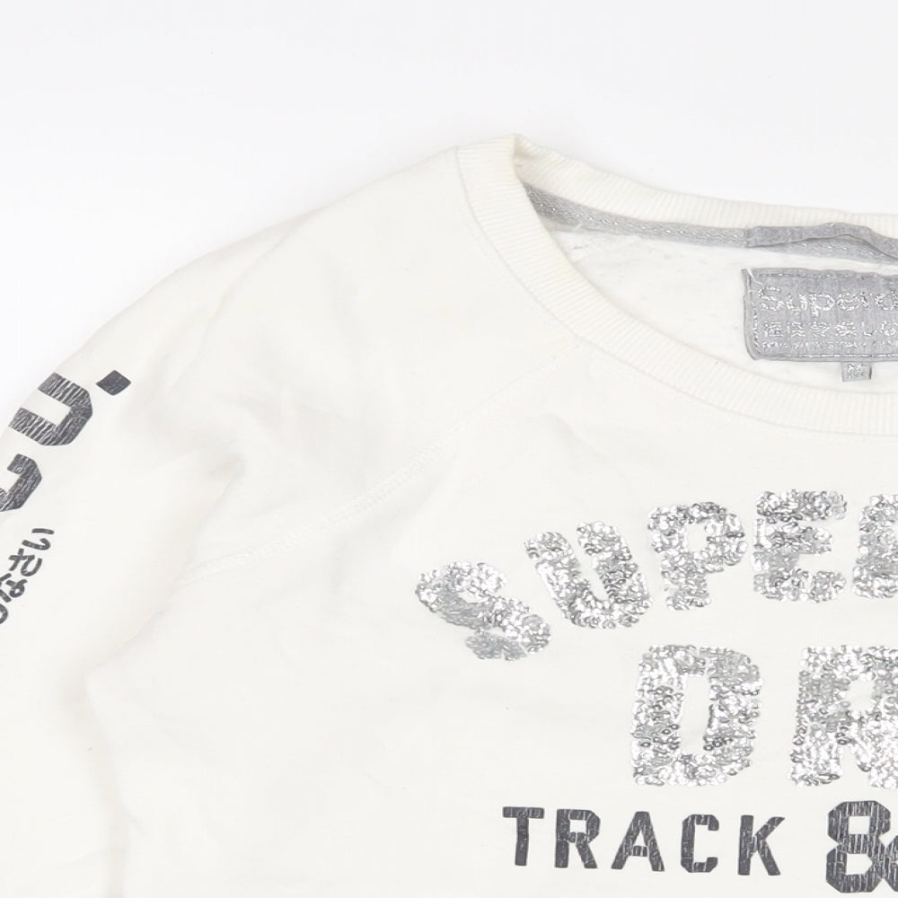 Superdry Womens White Cotton Pullover Sweatshirt Size M Pullover - Sequins