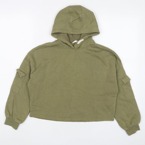 Marks and Spencer Girls Green Cotton Pullover Hoodie Size 10-11 Years Pullover