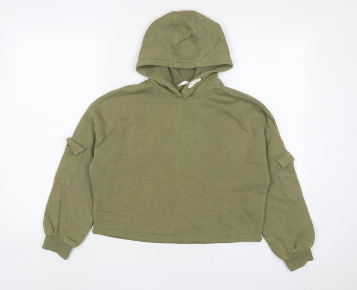 Marks and Spencer Girls Green Cotton Pullover Hoodie Size 10-11 Years Pullover