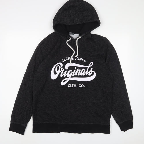JACK & JONES Mens Black Cotton Pullover Hoodie Size XL