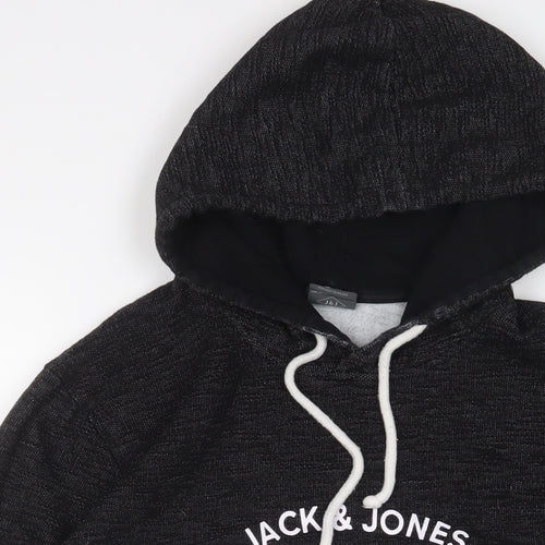 JACK & JONES Mens Black Cotton Pullover Hoodie Size XL