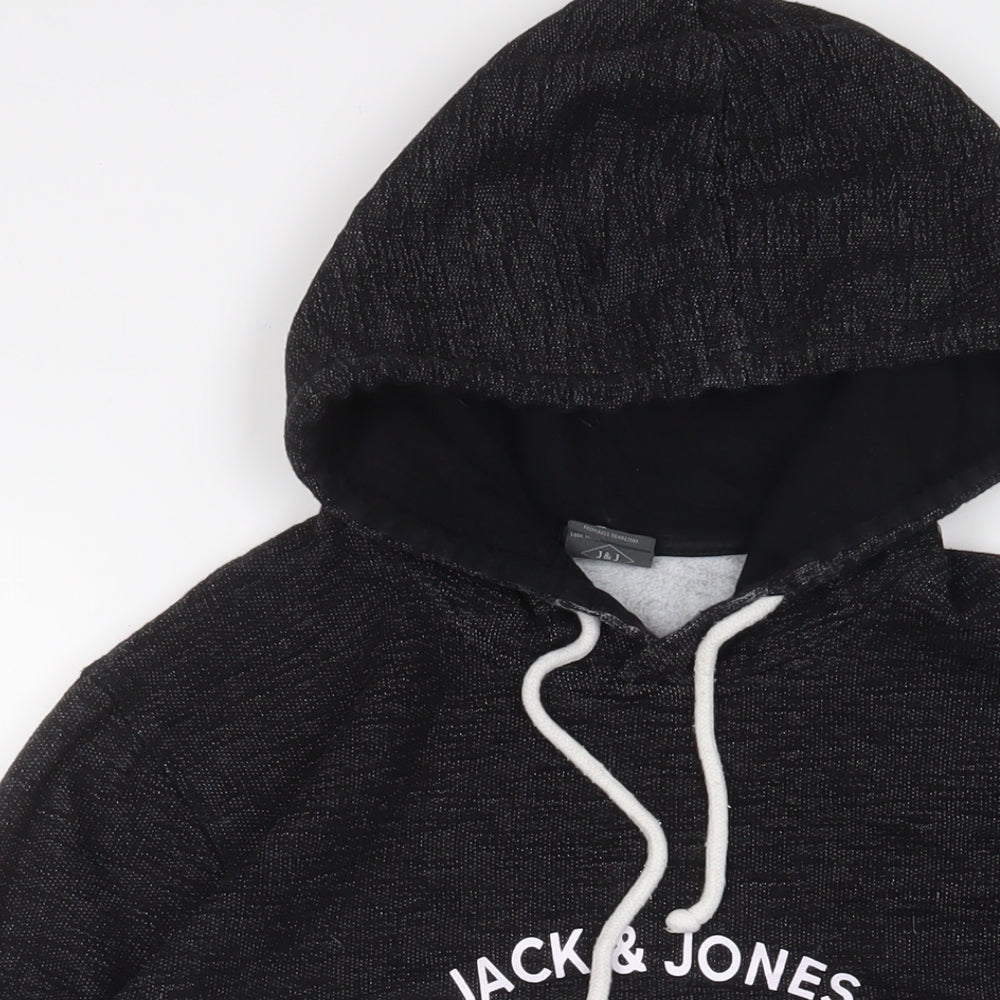 JACK & JONES Mens Black Cotton Pullover Hoodie Size XL