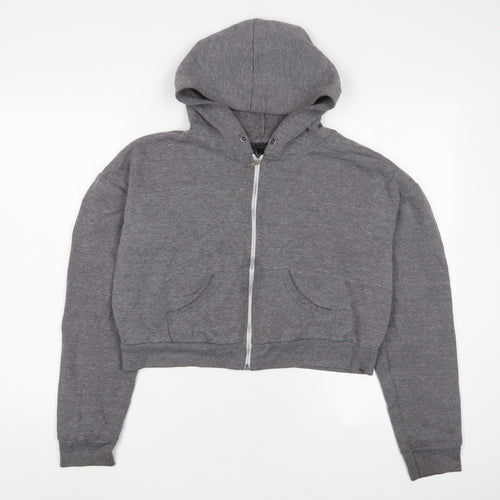 Topshop Womens Grey Cotton Full Zip Hoodie Size 12 Zip