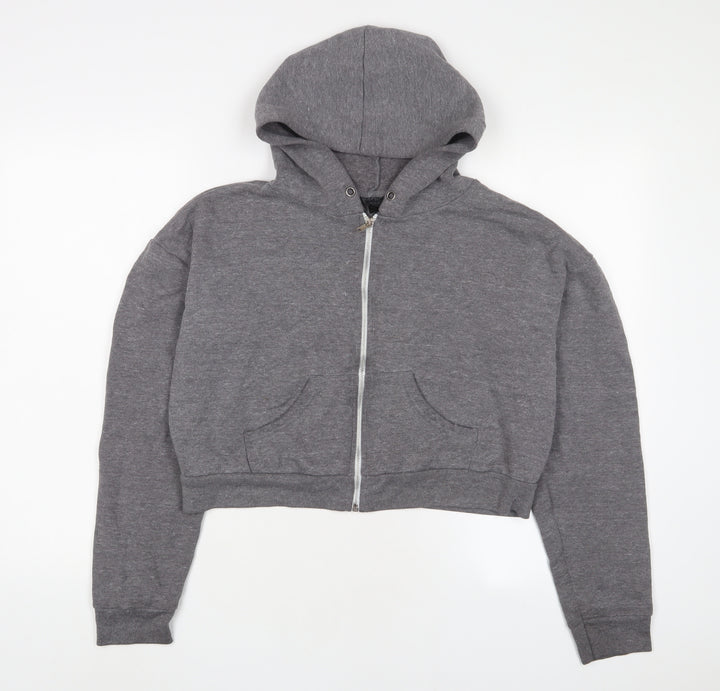 Topshop Womens Grey Cotton Full Zip Hoodie Size 12 Zip