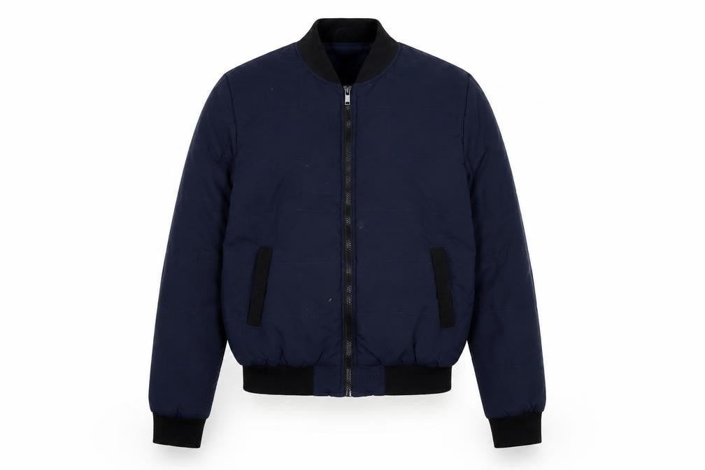 Front view of Twisted Soul men’s blue jacket, size XS, zip