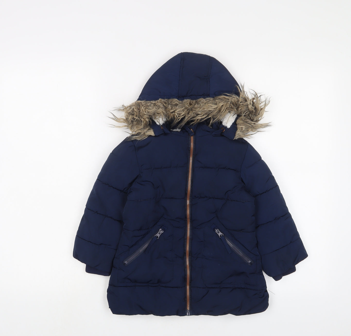 John Lewis Boys Blue Basic Coat Coat Size 3 Years Zip