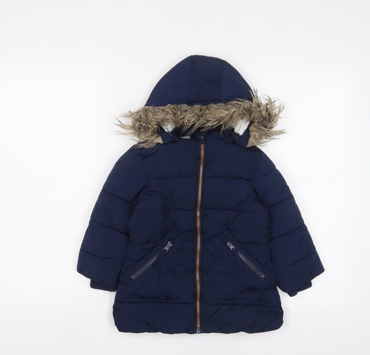 John Lewis Boys Blue Basic Coat Coat Size 3 Years Zip
